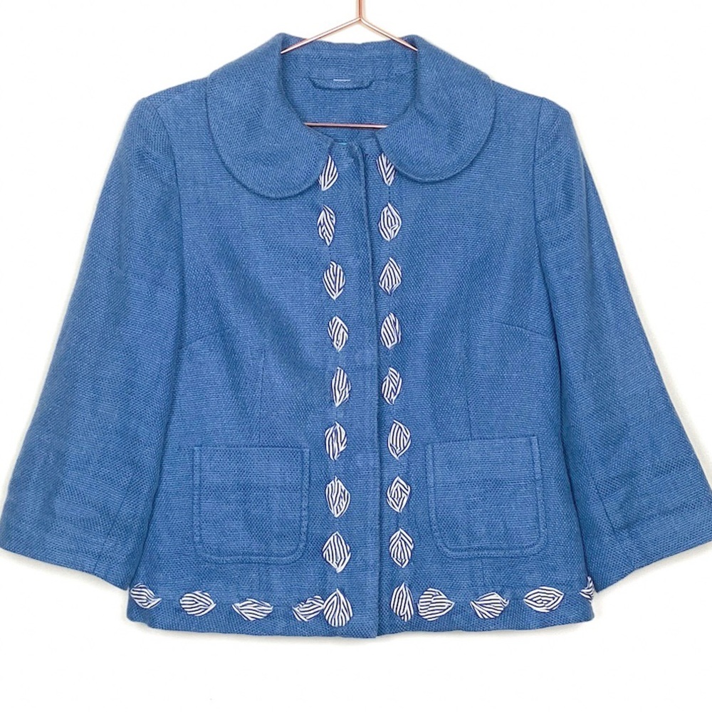 Boden Blue Linen Blend Peter Pan Collar Jacket